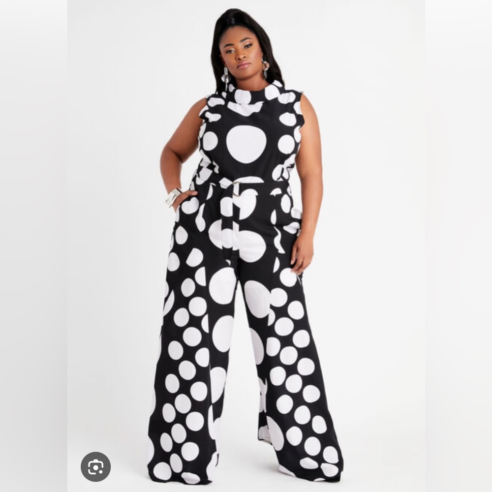 Black and white polkadot palazzo Ashley Stewart Jumpsuit